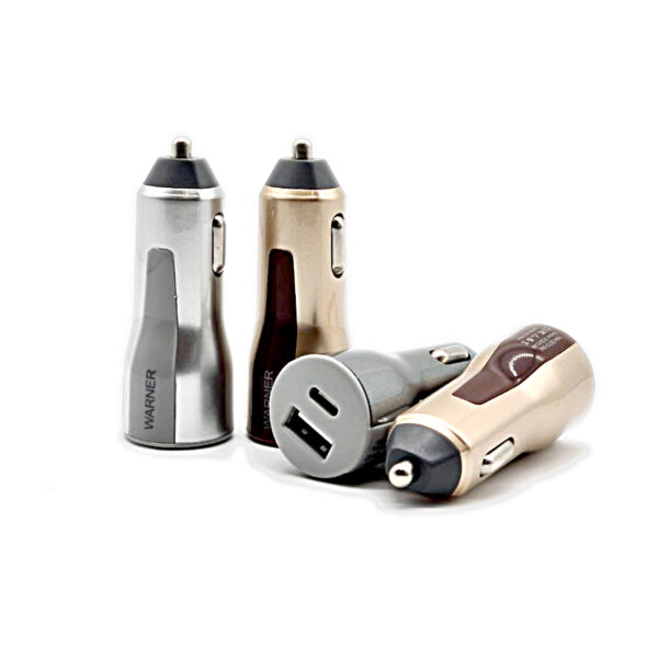 Warner Car Plug Charging Adapter USB & Type C Ports